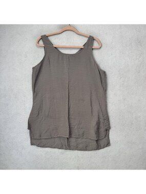 Apropos Tank Top Womens Large Brown Scoop Neck Crinkle Woven Relaxed Basic
